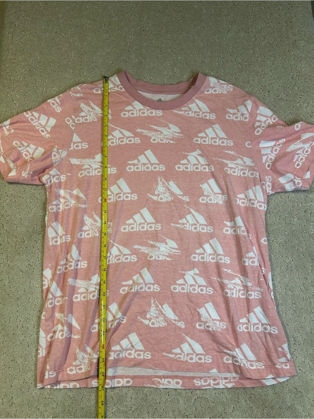 Adidas Shirt Mens Large Pink White All Over Logo Graphic Tee T-Shirt Athletic